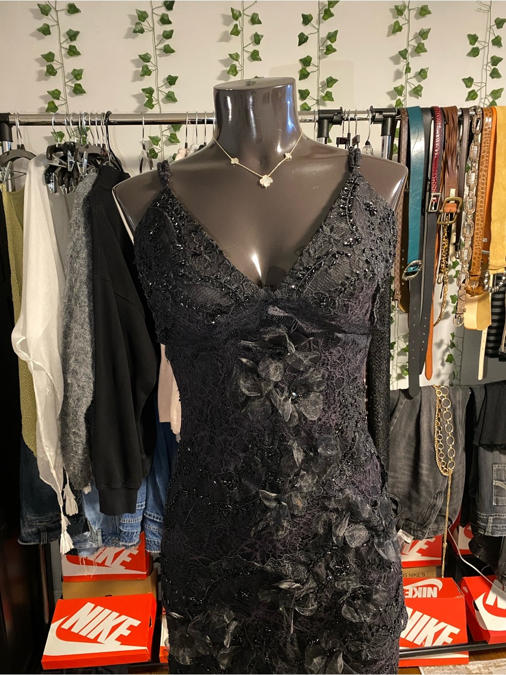 Le Château Black Lace Floral Appliqués Dress